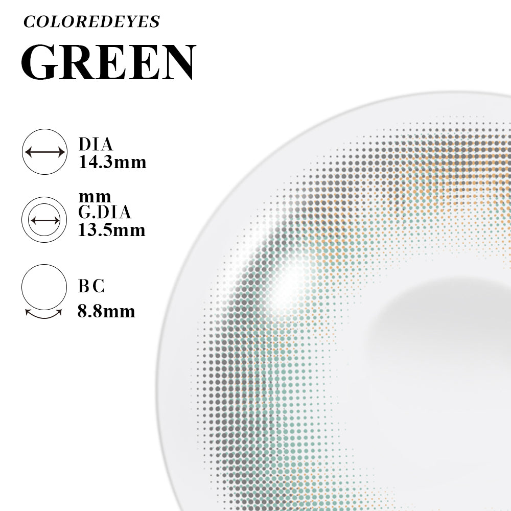 Coloredeyes Emerald Dusk Reverie – 6-Month Green Contact Lenses (14.3mm, BC 8.8)