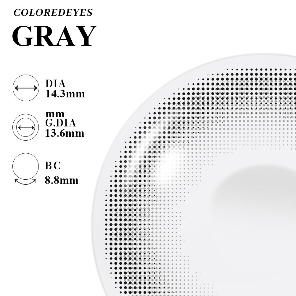 Coloredeyes Silver Veil – 6-Month Soft Gray Contact Lenses (DIA 14.3mm, BC 8.8mm)
