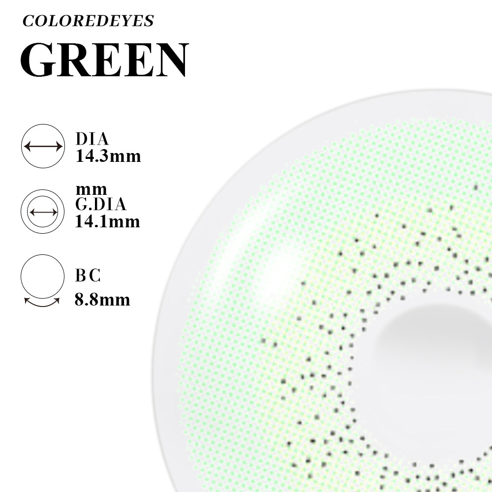 Coloredeyes Emerald Whisper – 6-Month Soft Green Contact Lenses (DIA 14.3mm, BC 8.8mm)